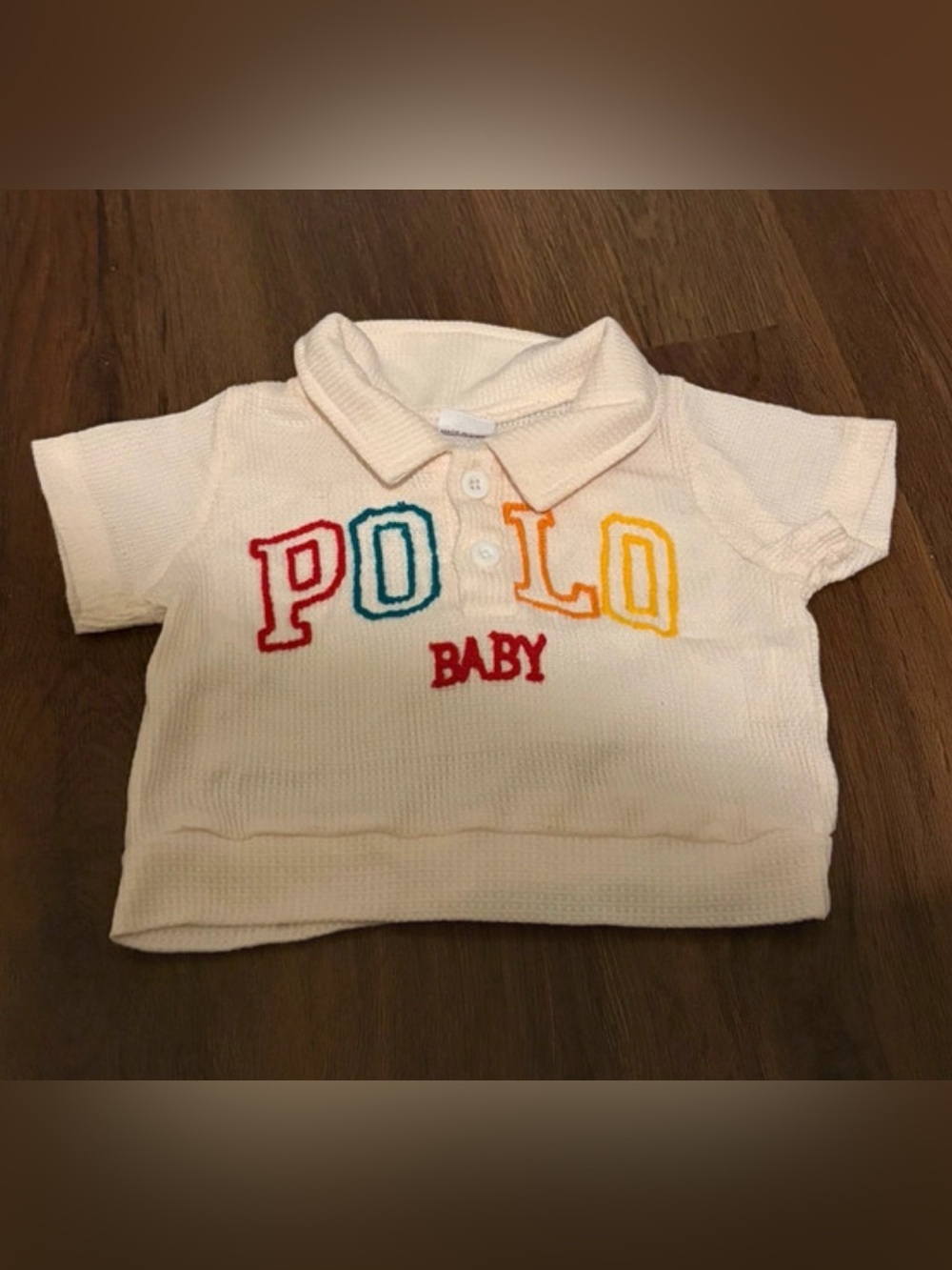 Cream Baby Polo Top with Multicolor Embroidery